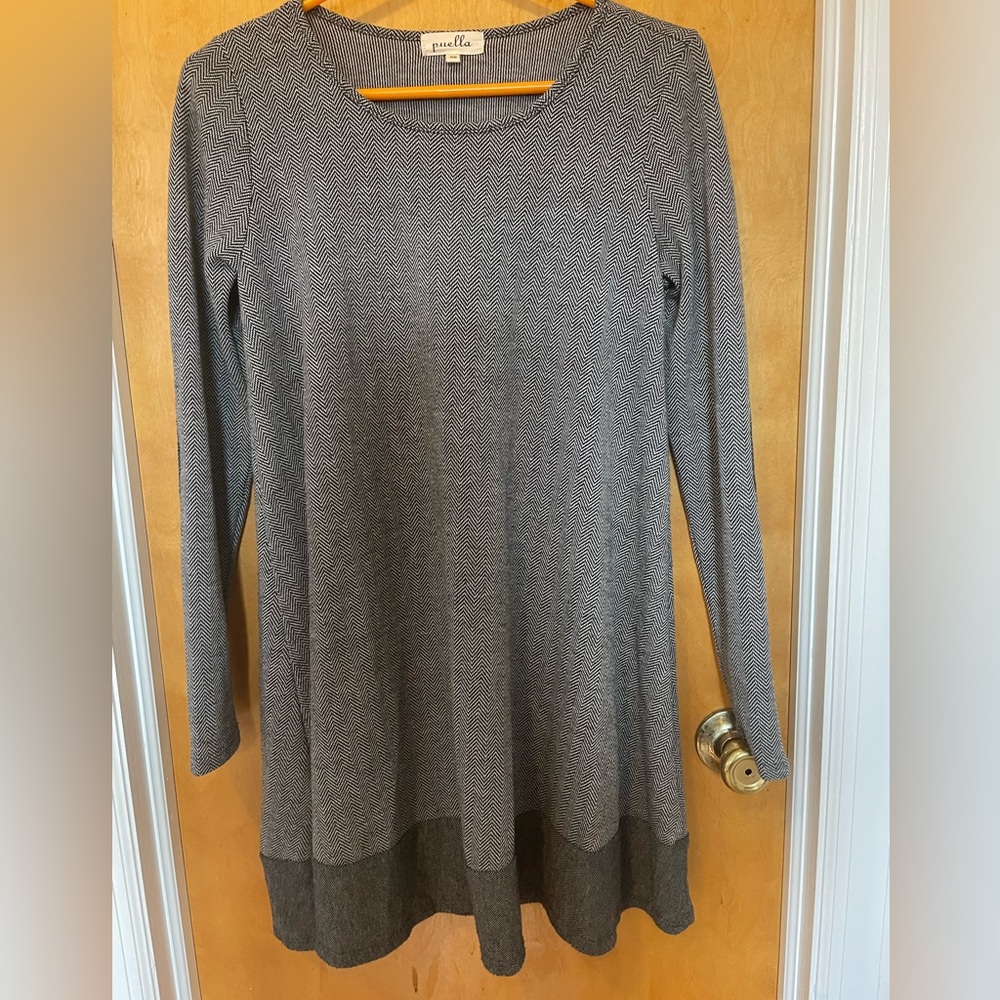 Gray herringbone Anthropologie swing dress for work